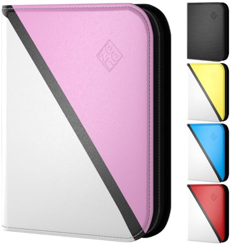Sammelkarten Album 4 Pocket Gestreift mit 400 Kartenfächern | Mit PU Leder Einband und obenladenden Taschen für Standardgröße TCG Karten, Rosa