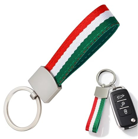 AzureRay Schlüsselanhänger Flagge Italiens – für Vespa & Auto, italienische Flagge aus Segeltuch mit Metallring, rostfrei, bruchsicher, Geschenk für Männer und Frauen