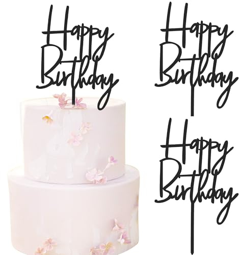 3 Stück Geburtstag Tortendeko Happy Birthday Cake Toppers Acryl Kuchen Deko für Baby Dusche Jahrestag Geburtstag Party Kuchen Dekoration Schwarz