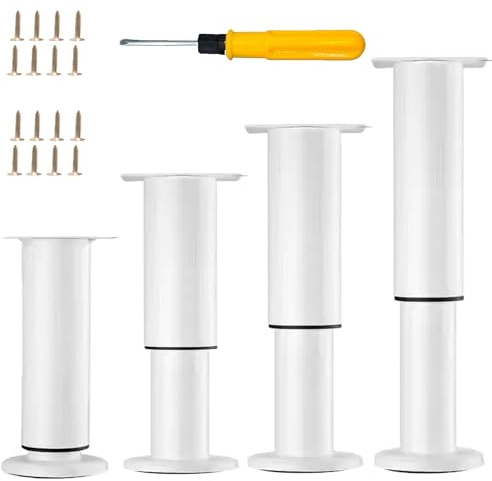 XAHMBSS 4 Pieds de Meubles Réglables,Pieds de Meubles à Hauteur Réglable, Pieds de Meubles en Métal, Pieds de Meubles Anti-Rayures pour Armoires,Meubles TV,Lits (Blanc, 25-42 cm)