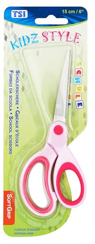 TSI Schülerschere mit Ergonomischem Griff, Länge 15 cm, Spitz, Farbe Pink, Edelstahl, für Rechtshänder, Art.Nr. 41713