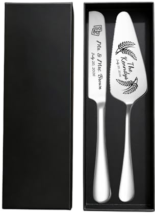KBPTM Couteau et Pelle à Gâteau de Mariage Personnalisé – Ensemble Couvert Témoin en Acier Inoxydable avec Gravure Originale – Idéal pour Anniversaire, Da (Argent)
