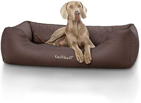 Knuffelwuff Orthopädisches Hundebett Madison aus laser-gestepptem Kunstleder XL 105 x 75cm Braun - abnehmbarer Bezug - leicht zu reinigen - für große, mittelgroße und kleine Hunde