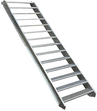 SRM Design 14 Stufen Stahltreppe ohne Geländer Breite 80 cm Geschosshöhe 210-280 cm feuerverzinkt robuste Außentreppe Wangentreppe stabile Industrietreppe für den Innen- und Außenbereich