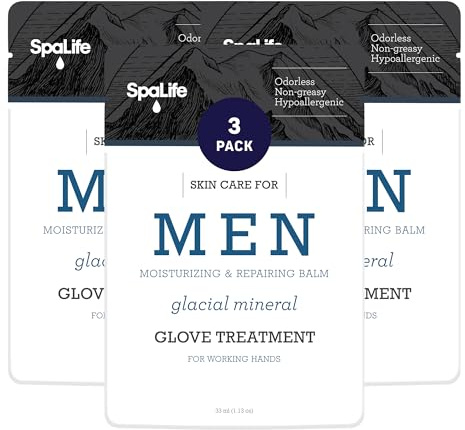 SpaLife Men's Cooling Mint Hand Moisturizing Gloves for Working Hands | Revitalizing & Hydrating Hand Mask for Softening Dry, Cracked Skin | One Size Fits Most | 6 Pairs