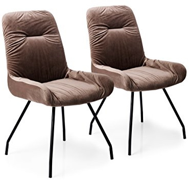 Kare Design Stuhl Claw 2er Set, Retro Esszimmerstuhl ohne Armlehne, hoher Komfort, Samtstuhl, Einfarbig, brauner Stoffbezug, elegantes schwarzes Gestell, (HxBxT) 95x52x63 cm