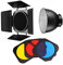 JINBEI Modifikator Scheunentor mit Wabengitter, Bowens-Halterung mit 20 cm Standard-Reflektor, 3 Farbfiltergelen, Zubehör-Set für professionelle Studio-Fotografie (Blau, Gelb, Rot)