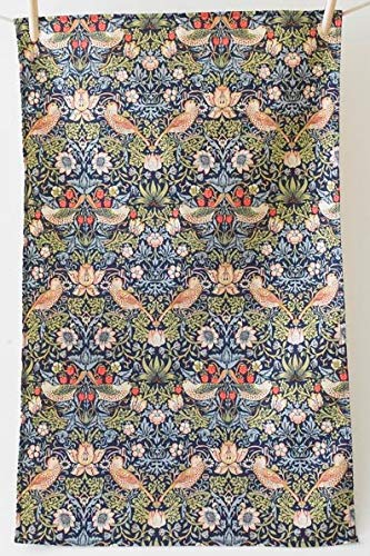 Licensed William Morris Blue Strawberry Thief 100% Cotton Floral Tea Towel