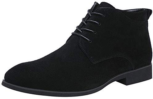 rismart Hombre De moda Botas Ante Cuero Tobillo Botín Semi Formal Vestir Oxford(Negro,41 EU)