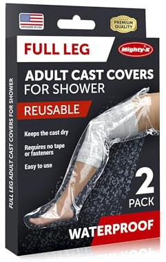 100% Waterproof Leg Cover for Shower - [Tight Seal] - 2pk - Reusable Adult Full Leg Cast Cover for Shower - Knee, Hip, Ankle, Foot - Easy to Use Cast Protectors