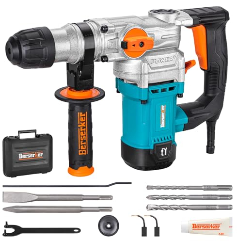 Berserker 1-1/8 SDS-Plus Rotary Hammer Drill with Safety Clutch,9 Amp 3 Functions Corded Rotomartillo for Concrete - Including 3 Drill Bits,Flat Chisel, Point Chisel,Carrying Case