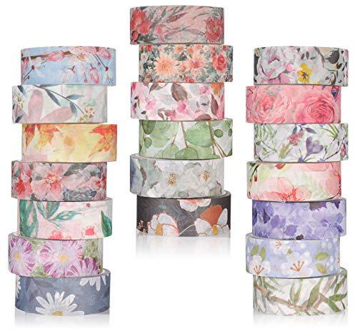 JOELELI 20 Rolls Washi Tape Set Floral Masking Washi Tape, Decorative Multi-Pattern Washi Tape for DIY Craft Gift Wrapping Festivals Decoration Scrapbooking