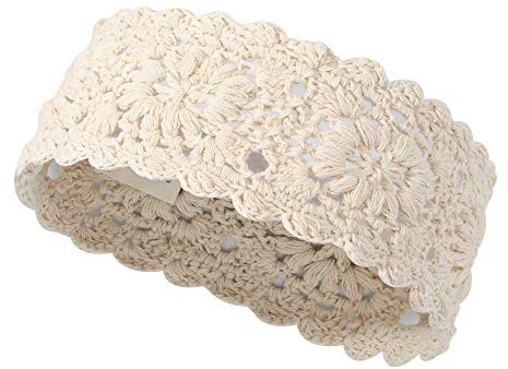 Damen Gestrickt Stirnband Mädchen Breit Strick Haarband (Häkeln Weiß),Einheitsgröße