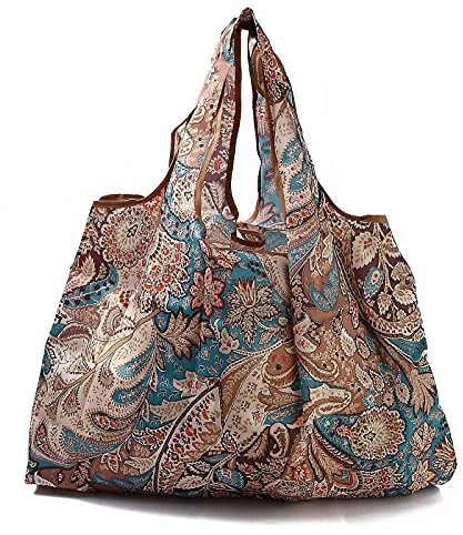 BEEFLYING 3 Stück Faltbare Umweltfreundliche Nylon-Einkaufstaschen Wiederverwendbare Wasserdichte Einkaufstaschen Blattmuster Mit Beutel Und Taschengriff (52.5x60x0.15cm)