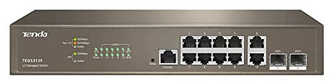 Tenda TEG5312F Switch Ethernet Gigabit Managed L3, 10 Porte Gigabit Base-T Ethernet con 2 Porte Gigabit Base-X SFP, QoS, Difese da Attacchi Multipli, Desktop e Montato su Rack, Struttura in Acciaio