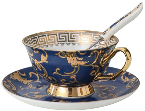 Jiotouhu Fleurs Tasse à Thé Anglais Café en Porcelaine la Cendre d’Os avec Soucoupe Cuillère