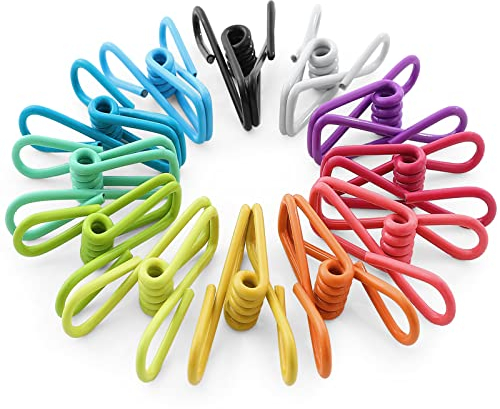 ROSSHINE Bag Clips for Food Storage, 24pcs Steel & PVC Coated Sealing Clips, Multi-function Pegs Clothes Pegs, Paper Durable Freezer Kitchen Home Office