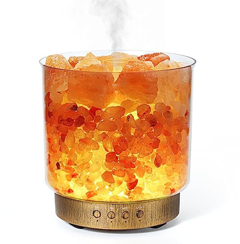 Essential Oil Diffuser, 3 in 1 Aromatherapy Diffuser & Himalayan Salt Lamp & Ultrasonic Humidifier with Timer for Large Room, Intermitten Mist Up to 20 hrs, 7 Color Light Auto Shut-Off 300ml