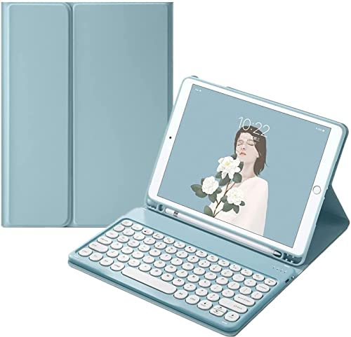 QIYIBOCASE Cute Keyboard Case for iPad Pro 11 2022 4th/3rd/2nd Generation,Round Keys Detachable Magnets Bluetooth Keyboard Case with Pencil Holder for Girly Women,Blue