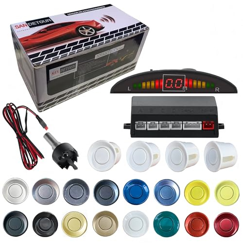 SANDETOUN Parking Sensor Kit Backup Sensor Kit Reverse Sensor for Car 18 Color Options for Probes Adjustable Alarm Volume Professional Sensore de Reversa para Carro Safe Driving Assistant（White）