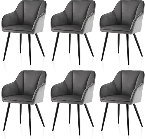 TUKAILAI Esszimmerstühle 6er Set aus Samt,Küchenstuhl Polsterstuhl Armlehnstuhl mit Armlehnen,Rückenlehnen,weiche Sitzpolster,Metallbeinen,Modern Sessel für Küche Esszimmer Wohnzimmer,Grau