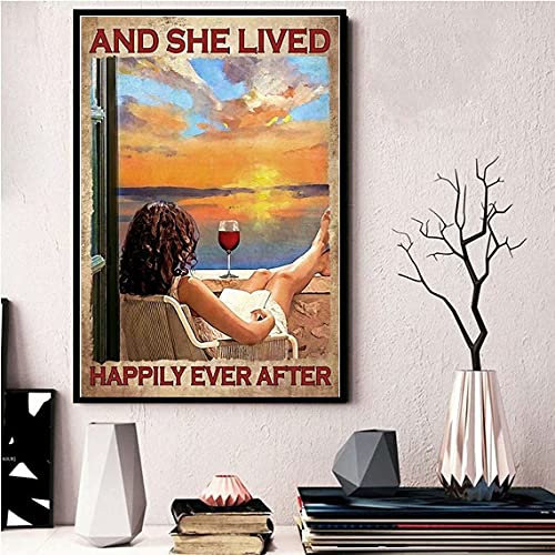 She Lived Happily Ever After Blechschild, Metallschild, Kunst, zum Aufhängen, Eisen, Gemälde, Retro, Zuhause, Küche, Garten, Garage, Wanddekoration