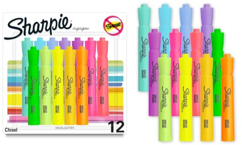 Sharpie Tank Highlighters, Chisel Tip, Assorted Fluorescent Colors, 12 Count - Back to School, Office, Teacher Supplies