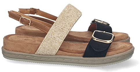 shoes&blues.es 73051 Sandalia Plana para Mujer, Comoda para Uso Diario, con Doble Pala, Talon Abierto, y Cierre de Hebilla Negro Talla 38