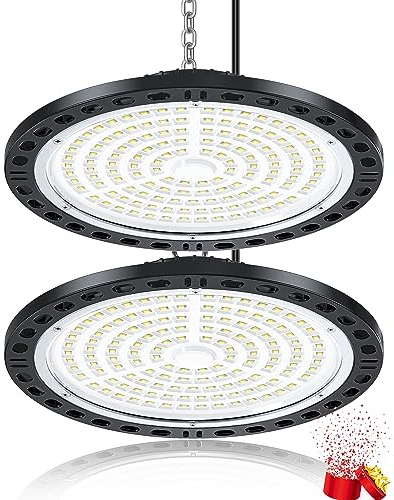 YIQIBRO LED Werkstatt Deckenleuchte 100W 2 Stück, 10000LM UFO Industrielampe Werkstattlampe Deckenleuchte IP65 Wasserdicht Hallenstrahler, 6500K Garagenlampe LED Strahler für Garage Warenhaus Fabriken