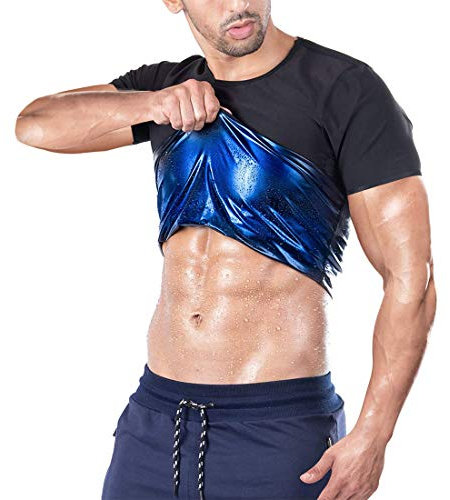 Loozykit T-shirt de Sudation pour Homme Femme Sauna Top Manche Courte Amincissante Ventre Plat Shapewear Minceur Gilet de Sudation Perte de Poids Body Shaper Sport Musculation Fitness(Noir-Homme，M)