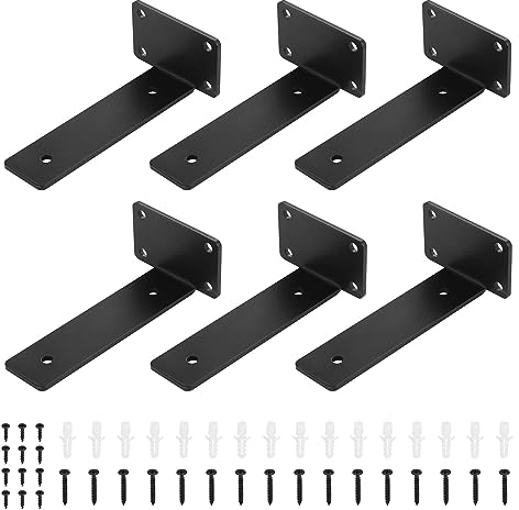Fippy 6 Stück Regalhalterung Schwarz 15cm Metall Schwerlast Regalhalter, Regalhalterung Unsichtbar für Küche, Wohnzimmer, Balkon