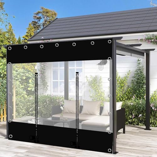 Pxzybd Tende Telo Trasparente,Telone Impermeabile con Occhielli,Pergola Gazebo Portico Telone Pannelli Laterali,Telo di Copertura Telone Nero Trasparenti Splicing,con Cerniere,W×H-2.5×2m(8.2 * 6.6ft)