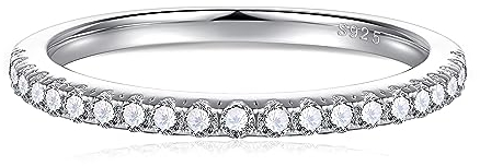 Yaresul 0,375Karat Moissanite Ring Silber 925 Damen 1,8mm Schmaler Vorsteckring Ring Halb-Ewigkeit Ring Eheringe für Frauen, D Farbe VVS1, Rundschliff, Größe 60(19.1)