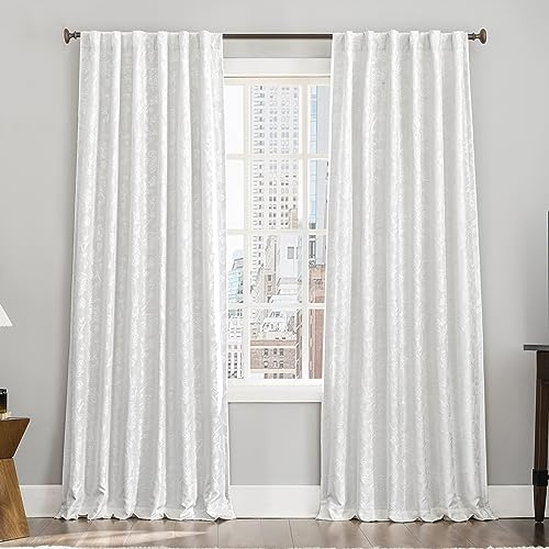 SUN ZERO Brookhaven Vorhang, Bestickt, Blumenmuster, plissiert, 100% Verdunkelung, 127 x 243,8 cm, cremefarben, 2 Stück