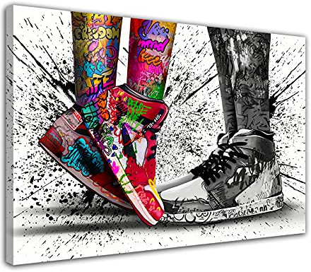 Graffiti Sneakers Poster Abstrakte Kunst Schuhe Wandkunst Bild Druck Leinwand Gemälde Moderne Familie Wohnzimmer Büro Dekoration Poster Geschenk (30x45cm-Gerahmt)