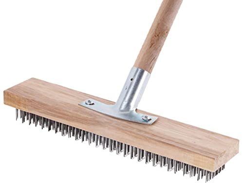 Cepillo de Escoba de Metal – Cepillo de repetición de Suelos de Acero Inoxidable para techos antiespuma,malezas, Manchas tenaces Cepillo de Metal para Piscina, Mango
