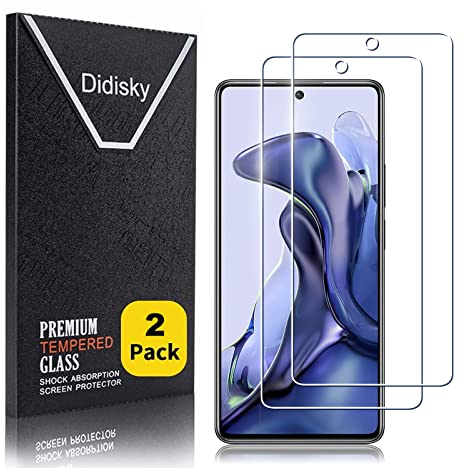 Didisky 2-Unidades Cristal Templado Protector de Pantalla para Xiaomi 11T 5G, Xiaomi 11T Pro 5G, Antihuellas, Sin Burbujas, Fácil de Limpiar, 9H Dureza,Transparente