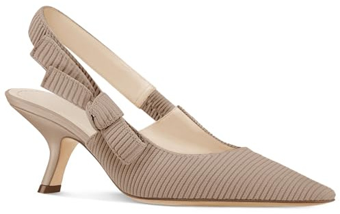 Coutgo Womens Slingback Kitten Heels Closed Pointed Toe Bowknot Knitted Slip on Work Pumps Dress Shoes, Light Coffee, Size 9