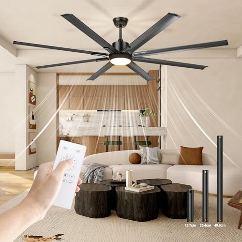 Airwit 183cm Extra Groß Aluminium Flügel Deckenventilator mit Beleuchtung, Outdoor Leise Deckenventilator mit Leise und Fernbedienung, Lampe mit Ventilator für Terrasse, Industrial, Großes Zimmer