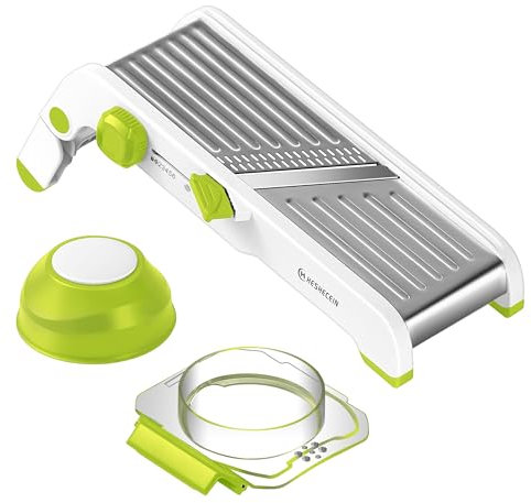24-In-1 Mandoline Slicer for Kitchen with Waffle Fry Cutter Blade,Adjustable Kitchen Mandoline Slicer, Food Chopper, Safe Mandoline Food Slicer, Mandolin with Waffle Fry Cutter-Green