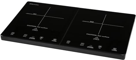 EMtronics 2800W Double Induction Portable Cooker Hob with 9-Level Dual Temperature Control, Black Glass Top with Touch Sensor - Black