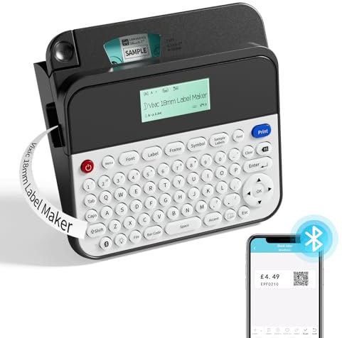 Vixic Beschriftungsgerät Bluetooth D480BT Wiederaufladbares Etikettiergerät mit QWERTY Tastatur mit PC- oder Mobil-Schnittstelle 5 Zeilen Etikettendrucker Ideal fürs Büro oder zu Hause