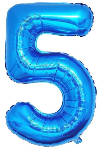Vthoviwa 32 Zoll Luftballon Zahlen 5 Blau, Luftballon 5. Geburtstag Foil Ballon, 0123456789,10-19,20-25,30,40,50,60,70,80,90, Folienballon 5 Party Dekoration
