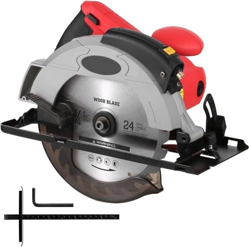 Circular Saw 12A 5500RPM with 7-1/4'' Circular Saw Blade and Max Cutting Depth 2.45'' (90°), 1.81'' (45°) for Wood and Log Cutting 1 Blades