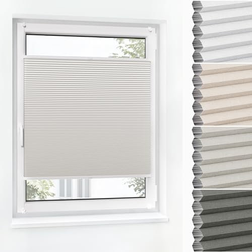Jalousiescout Wabenplissee ohne Bohren Verdunklung—Thermo plissee Klemmfix Zweifarbig 30x50cm beige-Weiß, Sonnen-, Sicht- & Hitzeschutz Jalousie verdunklung für Fenster & Tür