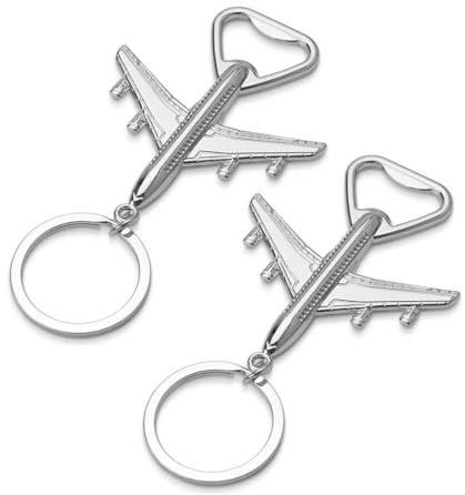 WBZOWRB 2 Stück Flugzeug-Flaschenöffner, Edelstahl, Flaschenöffner, Bieröffner Schlüsselanhänger Geburtstagsgeschenk Für Veteranen, Piloten, Reisebegeisterte (Silber)