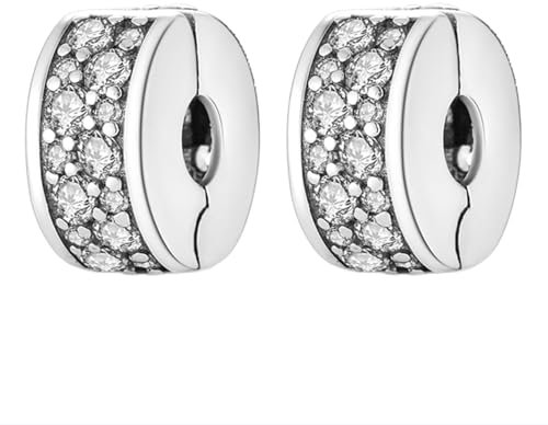MGIUL Silver Pavé Clip Stopper Charms 2pcs Pendant für Armbänder Halsketten 925 Sterling Silber Anhänger Perlen Schmuck Geschenk für Frauen