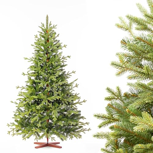 FAIRYTREES Weihnachtsbaum künstlich 180cm BAYERISCHE Tanne Premium | Made in EU | Christbaum Holzständer | Tannenbaum künstlich mit Naturgetreue Spritzguss Elemente