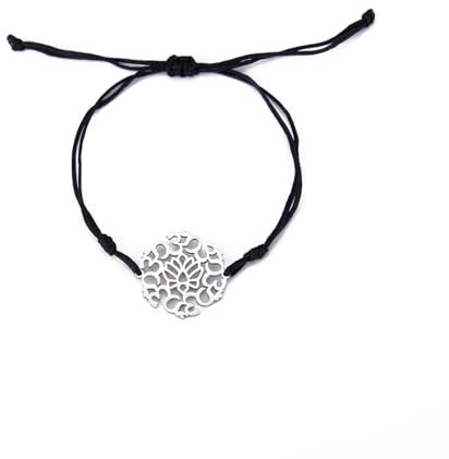 EUEAVAN Hindu OM OHM AUM Sanskrit Symbole Spirituelles Armband Glück Paar Charme Jade Faden Armreif Yoga Amulett Fußkettchen Schmuck Zubehör (Lotus OM silber)