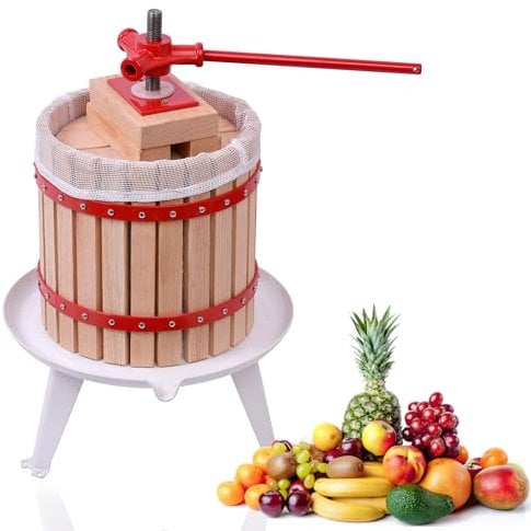 PEILU 12L Obstpresse Holz Weinpressen Manuelle Saftpresse Beerenpresse Set inkl. Presstuch, Druckplatte, Metallspindel & Dreibeinige Basis Fruchtpresse zur Herstellung von Obst- und Gemüsesäften